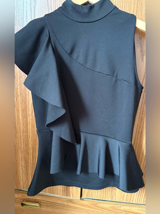 Suzy Shier Dresses & Skirts - Asymmetrical Black Ruffle Peplum Top